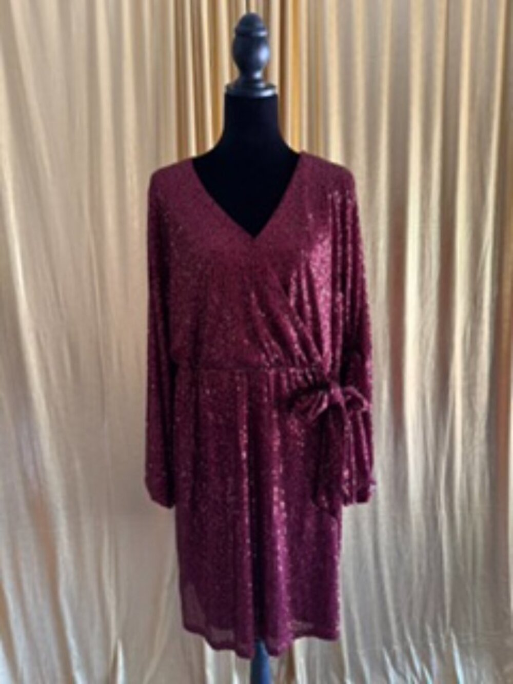 NWT Maurices Burgundy Sequin Long Sleeve Side Tie Party Dress
